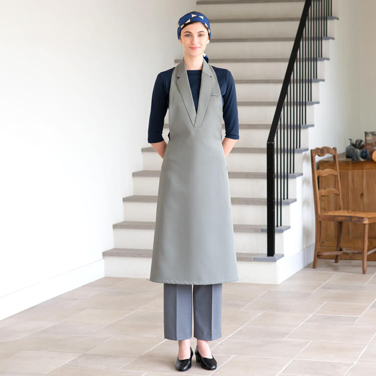 【エプロンドレス制服】 制電・ M   L 7色 衿付き    飲食店/店舗ユニフォーム