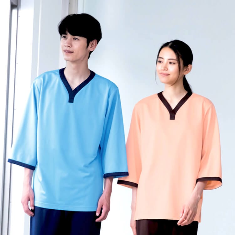 【患者衣 トップス】 男女兼用・制電・ニットストレッチ S～3L 3色 入院パジャマ/検診着 (SAA301)