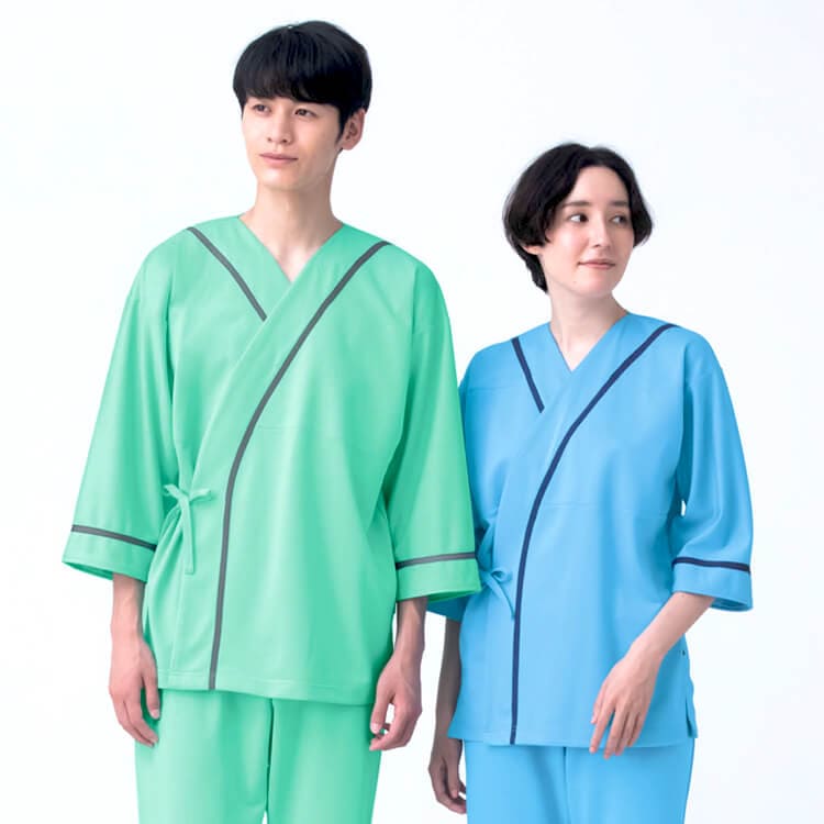 【患者衣 上着 甚平型ジャケット】 男女兼用・制電・ニットストレッチ S～3L 3色　検査着/検診衣 (SAA300)