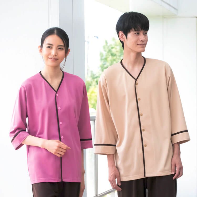 【患者衣 トップス】 男女兼用・制電・ニットストレッチ S～3L 3色 検診衣/入院着 (SAA304)