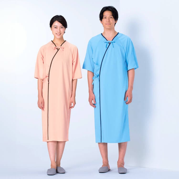 【検診着】 男女兼用・制電・ニットストレッチ・S～L   ブルー サーモン　健康診断ウェア/患者衣 (SAA303)