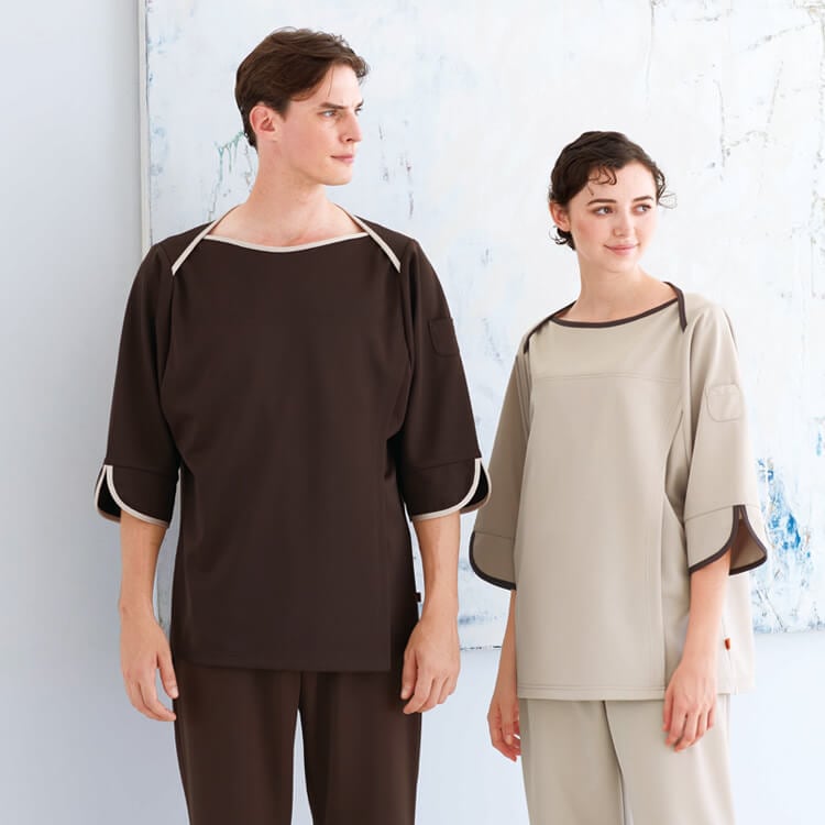 【患者着 上衣】 男女兼用・制電・ニットストレッチ・吸汗速乾  S～3L 4色 病院パジャマ/検査衣 (NGLFK1486)