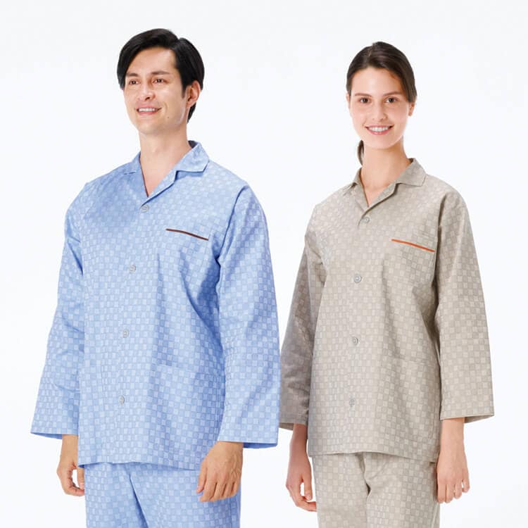 【患者着 上衣】 男女兼用・吸汗  S～EL ブルー・ベージュ  入院衣/病院パジャマ (NGLRG1456)