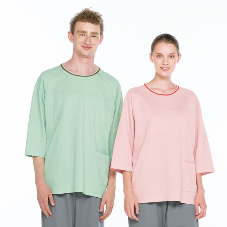 【ナガイレーベン検診衣 上衣】 男女兼用・制電・ニットストレッチ・吸汗速乾  M～LL 2色 検査着/患者衣 (NGLPK1421)