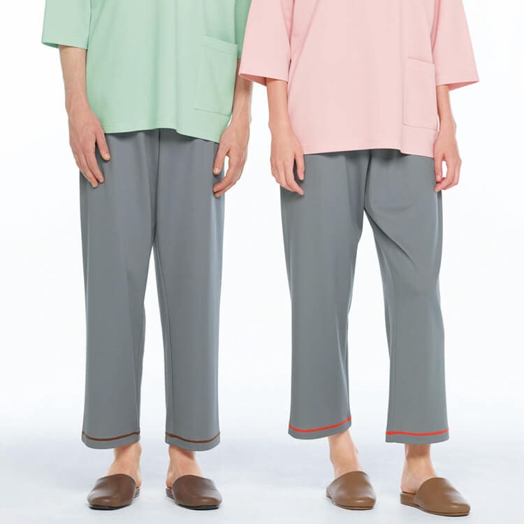 【ナガイレーベン検診衣 ズボン】 男女兼用・制電・ニットストレッチ・吸汗速乾  M～LL グレー 検査着/患者衣 (NGLPK1423)