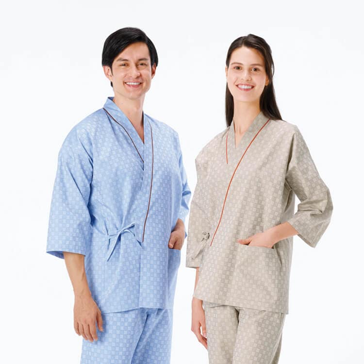 【ナガイレーベン入院着 上衣】 ジンベイ型 男女兼用・吸汗  S～EL ブルー・ベージュ 患者衣/病院パジャマ (NGLRG1451)