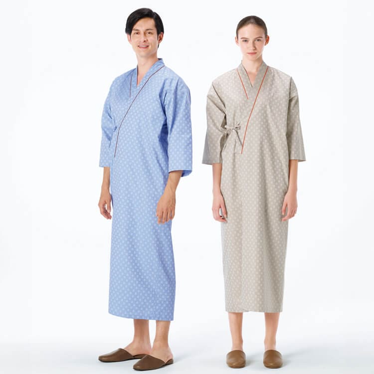 【入院着 ゆかた型】 男女兼用・吸汗  S～EL ブルー・ベージュ  浴衣患者衣/ナガイレーベン (NGLRG1450)