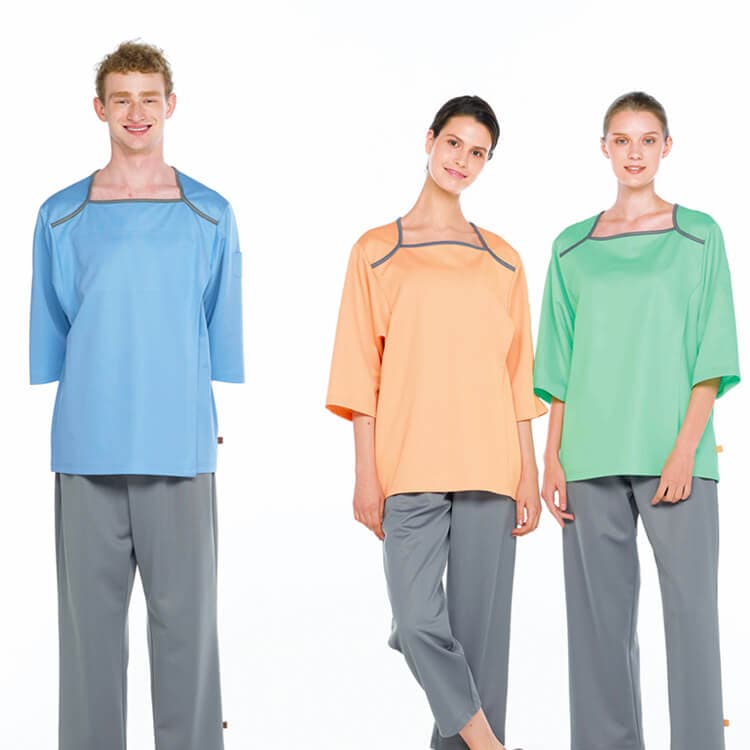 【検診衣 上衣】 男女兼用・制電・ニットストレッチ・吸汗速乾  S～LL 3色 病院パジャマ/介護服 (NGLFK1466)