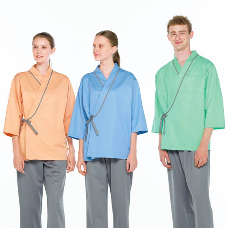 【検診衣 ジンベイ型上衣】 男女兼用・制電・ニットストレッチ・吸汗速乾  S～LL 3色 患者着/介護着 (NGLFK1461)