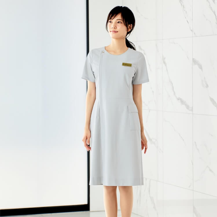 【エステユニフォーム ワンピース】ニットストレッチ・吸汗速乾  5号～15号 3色 /美容制服
