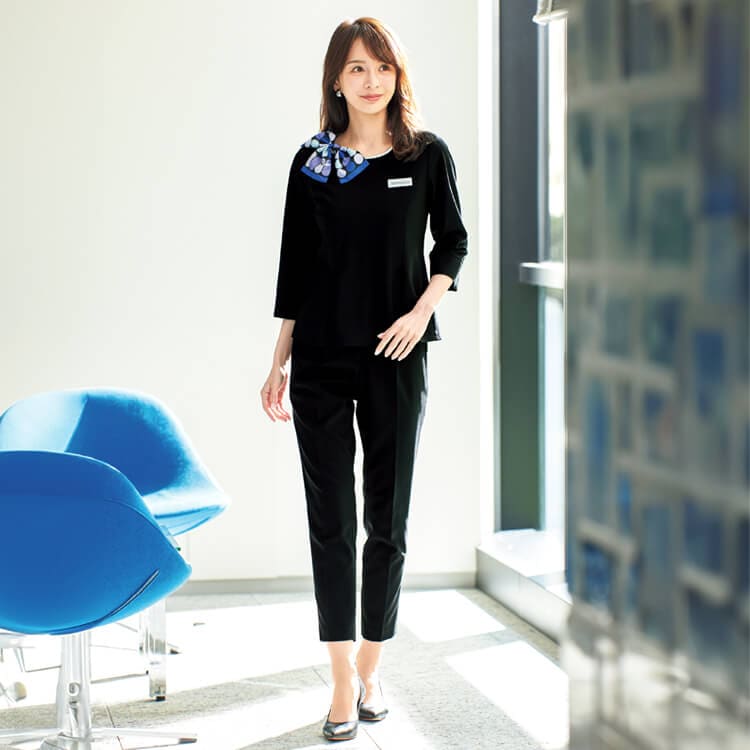 【事務服パンツ】 テーパード型・ストレッチ 「ウエストゴム」 5号～19号 2色（家庭洗濯可） 会社制服/オールシーズン