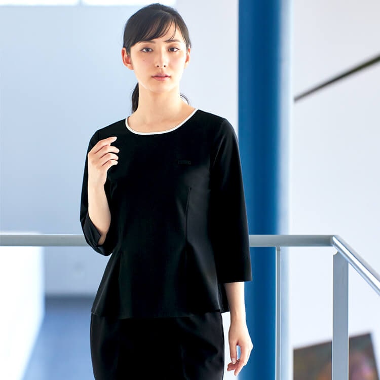 【エステ制服カットソー】 ニットストレッチ・吸汗速乾・透け防止 家庭洗濯 5～19号 2色 /プルオーバー