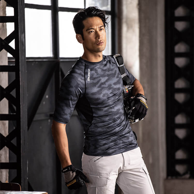 【作業着インナー 夏】 五分袖・消臭コンプレッション・吸汗速乾 「接触冷感」 SS～5L / 6色