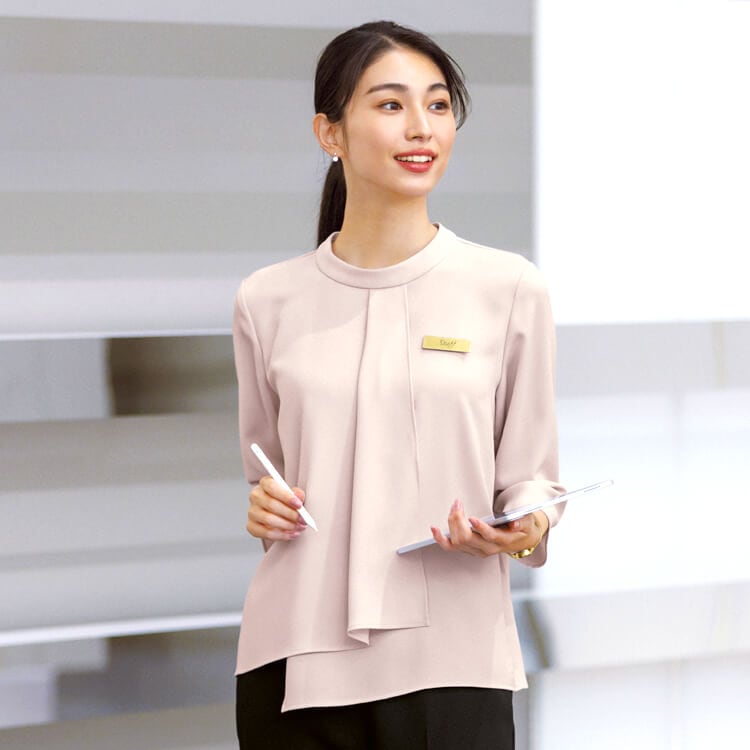 【受付ブラウス 七分袖】 清涼・ストレッチ・吸水速乾 S～3L 4色 ショールーム制服/オフィスユニフォーム (BOMBCB4102)