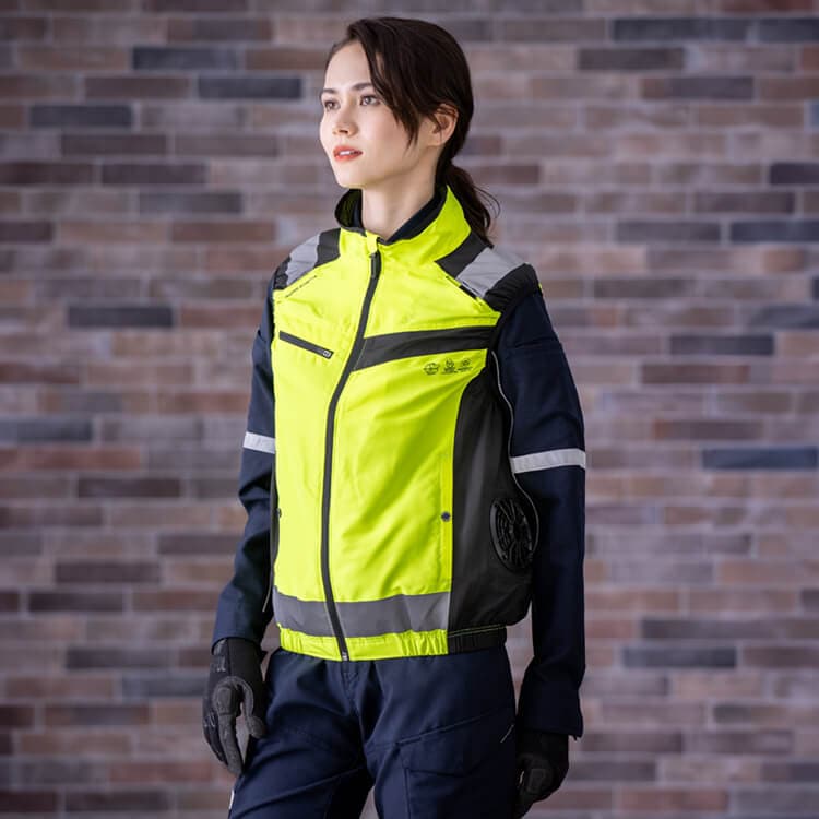 【空調風神服用ベスト】 男女兼用 「ファン位置サイド」 再生PET100%素材  XS～4XＬ 4色 /夏服作業着