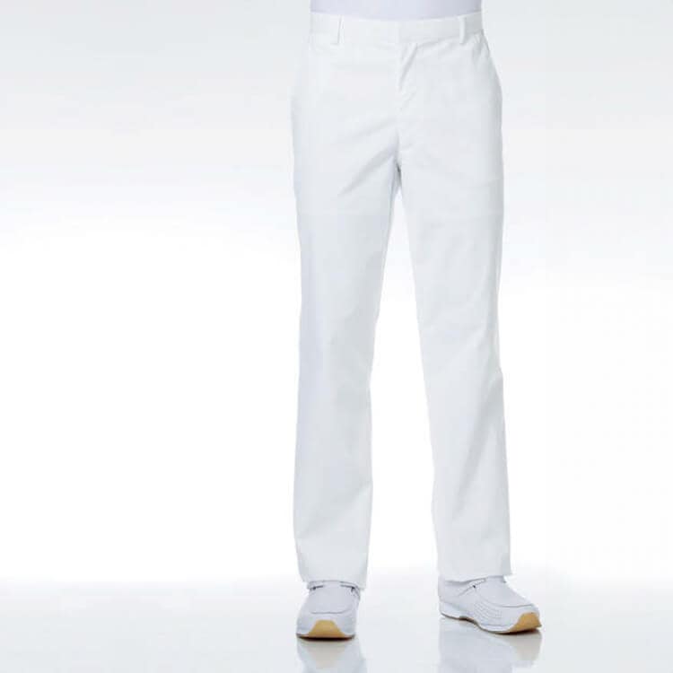 【白衣ズボン メンズ】 医師パンツ・抗ウイルス・抗菌消臭・ノータック白スラックス 70～130cm / ドクター