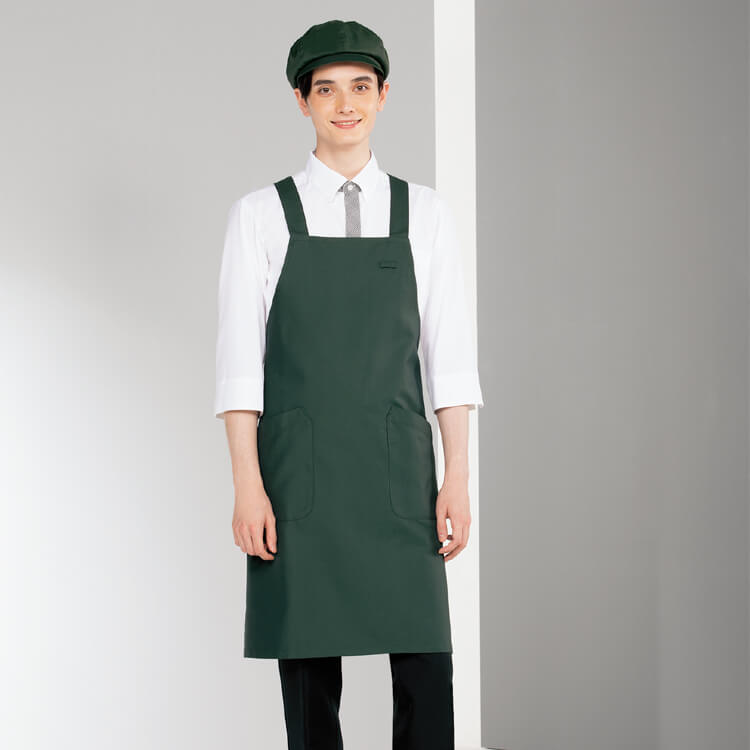 【飲食エプロン 男女兼用】 撥水撥油・ECO素材・フリー  3色 店舗制服/レストランユニフォーム (SUISA003)