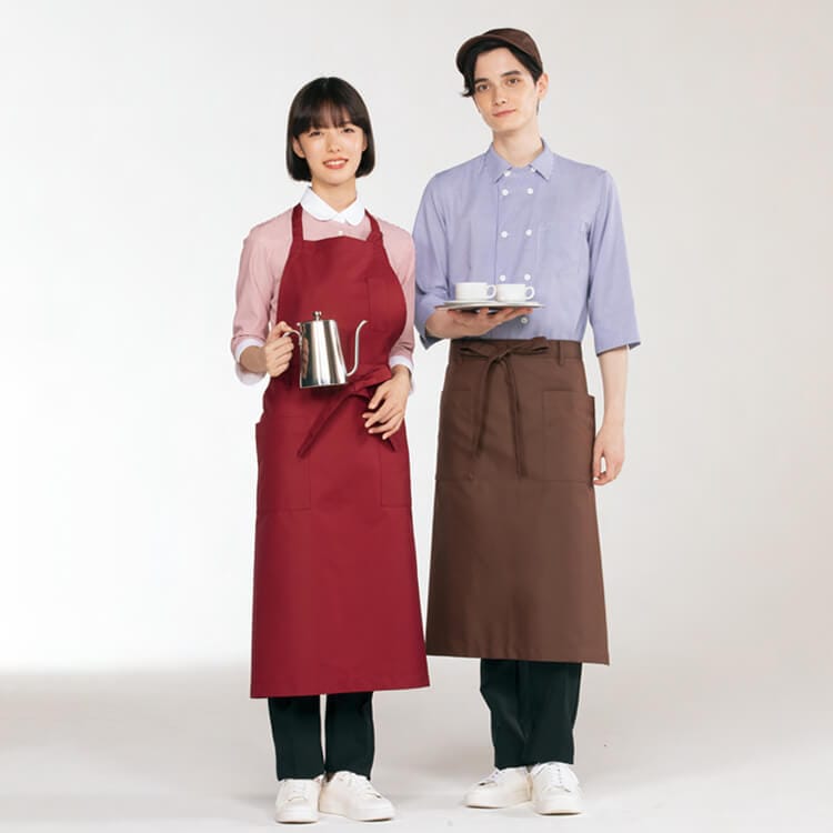 【飲食店エプロン】 男女兼用 「２WAY 胸当てor腰下」 撥水撥油・ECO素材  4色 店舗制服/レストランユニフォーム (SUISA004)