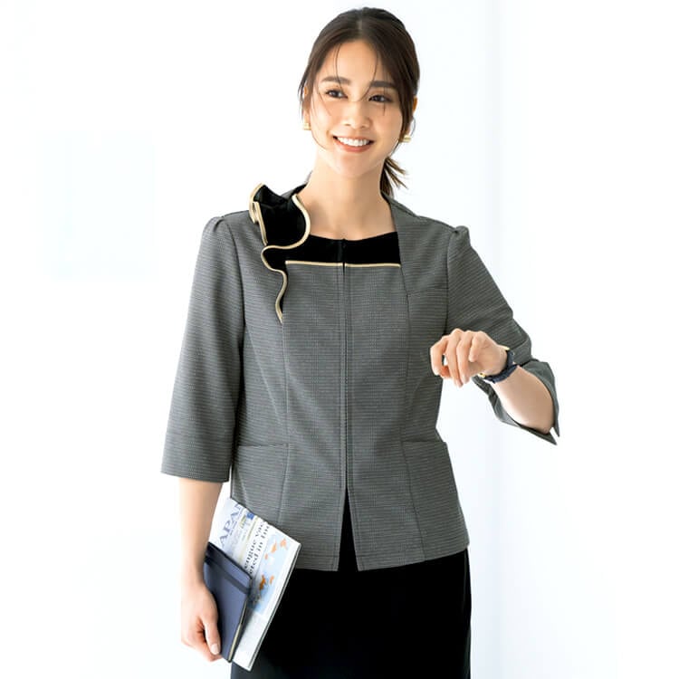 【事務服オーバーブラウス】 ニットジャケット・抗菌防汚・消臭・透け防止・家庭洗濯可 5～23号 ブラック色 会社制服 夏服/セロリー