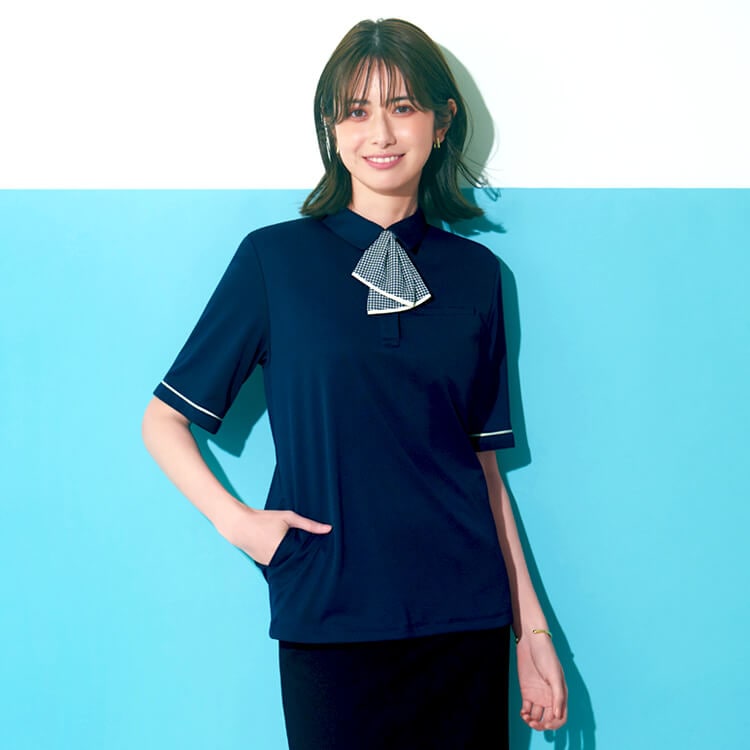 【事務服ポロシャツ】 2WAYストレッチ・吸汗速乾・高通気・UVカット・接触冷感 S～3L ネイビー グレー /会社制服 夏服