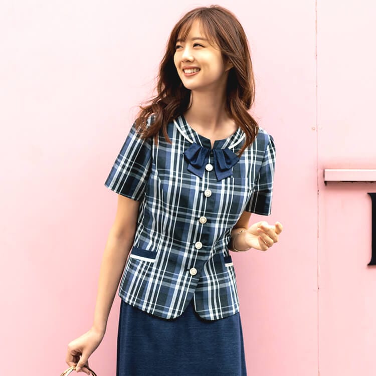 【事務服オーバブラウス】 夏服・抗菌消臭・UVカットカット 高通気 家庭洗濯可 5～23号 ネイビー グレー 会社制服/セロリー