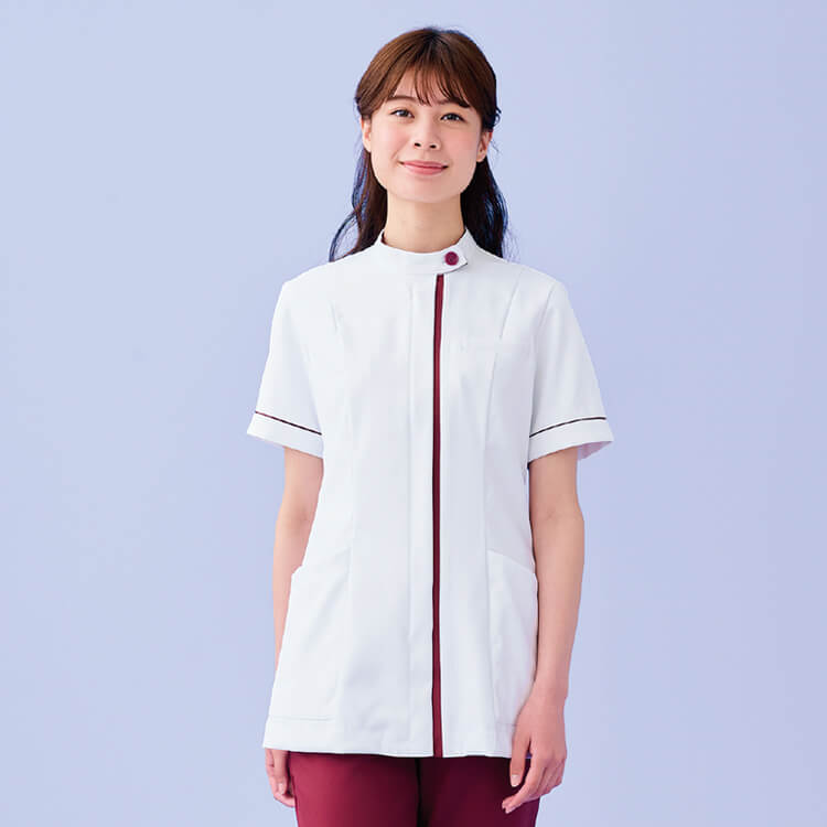 【ケーシー白衣 レディース】 ストレッチ・吸汗速乾・制菌・透け防止・帯電・防汚 S～3L 2色 /病院ユニフォーム (SUI73-206)