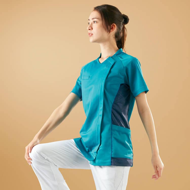 【医療スクラブ レディース】 アシックス「汗染みが目立たない」 制菌制電  防汚 S～3L 3色 看護師白衣/ナースウェア