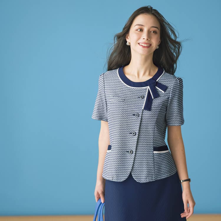 【事務服オーバーブラウス】 ニット素材・抗菌防汚・消臭・家庭洗濯可 5～23号 ブラック・ネイビー 会社制服 夏服 TioTio/セロリー