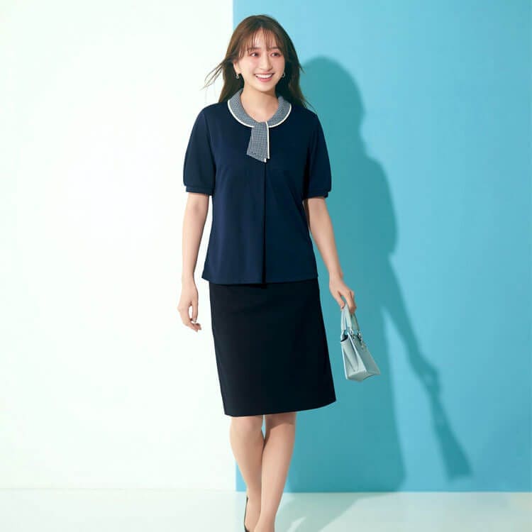 夏服 【事務服上下セット　ポロシャツ＆スカート】 ネイビー  ブラック　　オフィスユニフォーム/会社制服