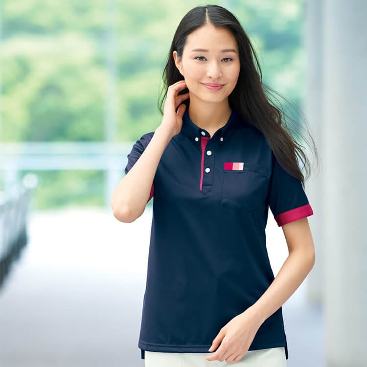 【看護師ポロシャツ】 男女兼用・吸汗速乾・工業洗濯可  SS～5L  4色 / 病院職員ユニフォーム (OZSAIK303)