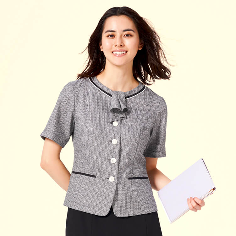 【事務服オーバーブラウス】 速乾・透け防止 5～19号 ネイビー  グレー 会社制服夏服/オフィスユニフォーム