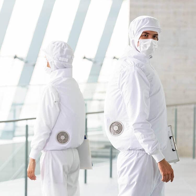 【空調服 食品工場白衣ベスト】 帯電防止・透け防止・ストレッチ・熱中症対策 SS～6L ホワイト 給食白衣夏服/ベストのみ