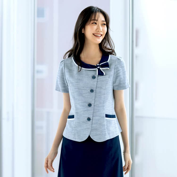 【事務服 オーバブラウス】 チェック柄・接触冷感・吸水速乾・家庭洗濯可 5～23号 ブラック  ブルー /会社制服 夏服