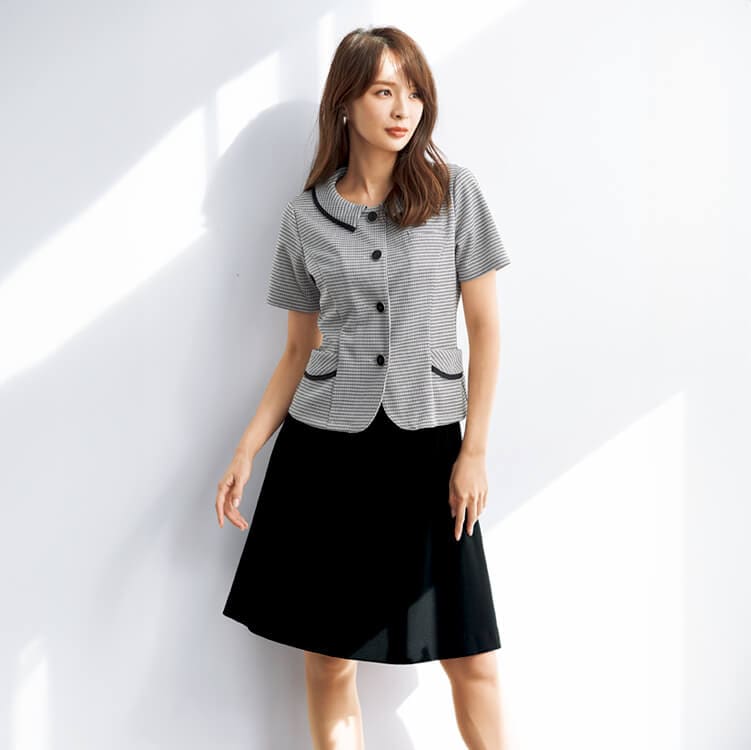 【事務服上下セット】 「オーバーブラウス＋スカート Aライン」 （家庭洗濯可） 各5号～19号 夏服/オフィスユニフォーム