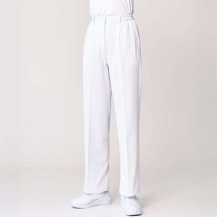 【エステ制服 パンツ】レディース「脚が長く見える  ブーツカット」ウェストゴム　S～4L / 白衣ズボン 女性用