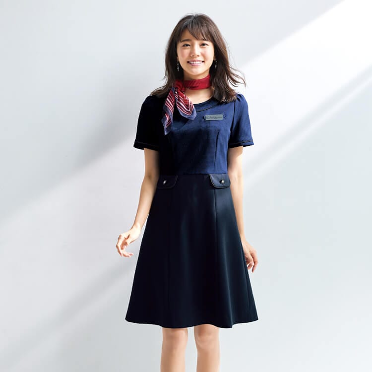 【受付制服 ワンピース 夏服】 ストレッチ・高通気性素材・家庭洗濯可 5～23号 2色  ホテル/ショールーム制服