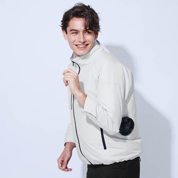 【空調風神服24Vセット】スマホで1V単位調整できる「長袖ブルゾン＆ファンバッテリー」帯電防止・UVカット S～5L 3色/ファン付きジャンパー