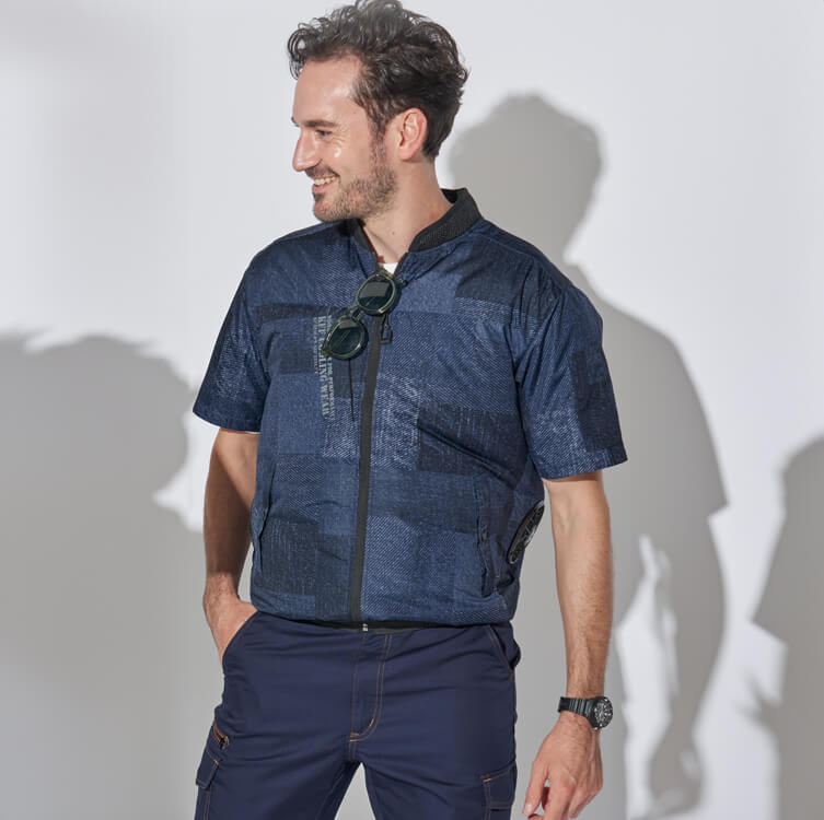 【空調風神服24Vセット】スマホで1V単位調整できる「半袖ウェア＆ファンバッテリー」遮熱・UVカット S～5L ５色 /ファン付き作業着