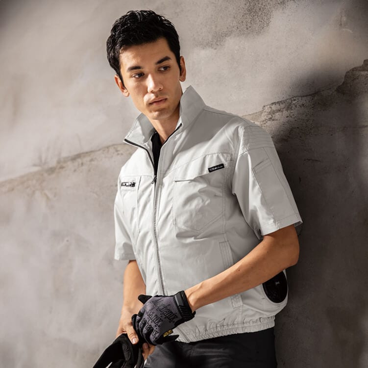 【空調服セット18V】サイドファン「半袖作業着＆バッテリーファン」JIS帯電適合 S～5L 4色/ファン付き作業服