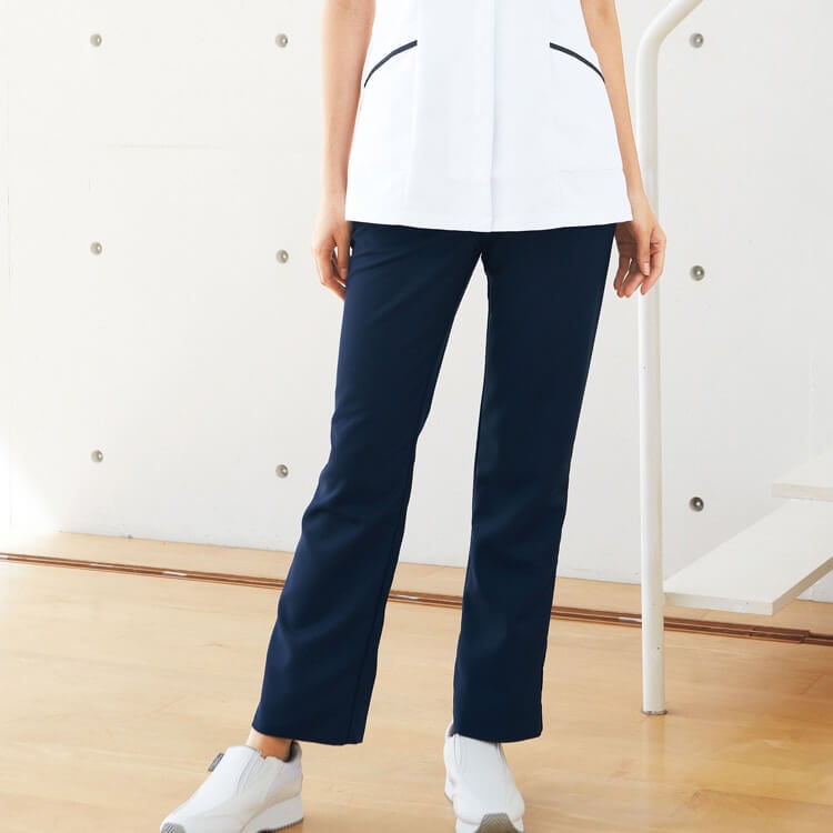 【エステユニフォーム パンツ】 透け防止素材・脇ゴム・ストレート・股下フリー 83cm /女性用ズボン制服