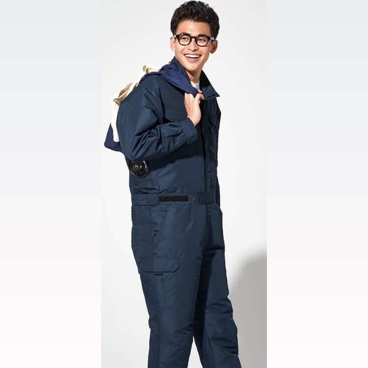 【空調風神服24Vセット】スマホ対応「つなぎ服＆バッテリーファン」制電・消臭・UVカット M～5L 3色/ファン付きつづき服