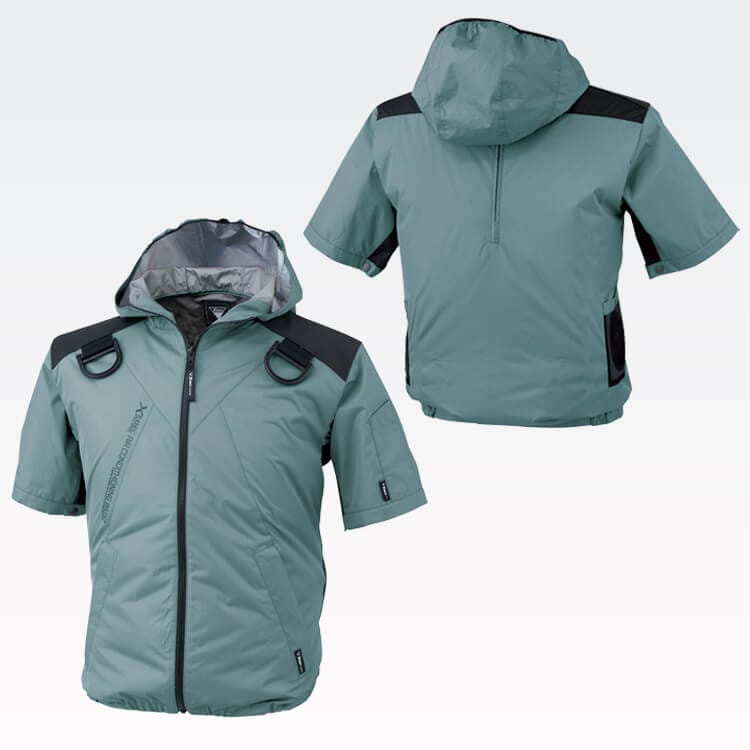 【空調服セット18V】遮熱素材「半袖＆バッテリーファン」フルハーネス対応・S～5L サイドファン 3色/ファン付き作業服