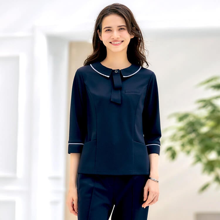 【事務服ポロシャツ】 「高通気素材！」 ニット素材・吸汗速乾・家庭洗濯可 S～3L ネイビー ブルー 夏服/オフィスユニフォーム