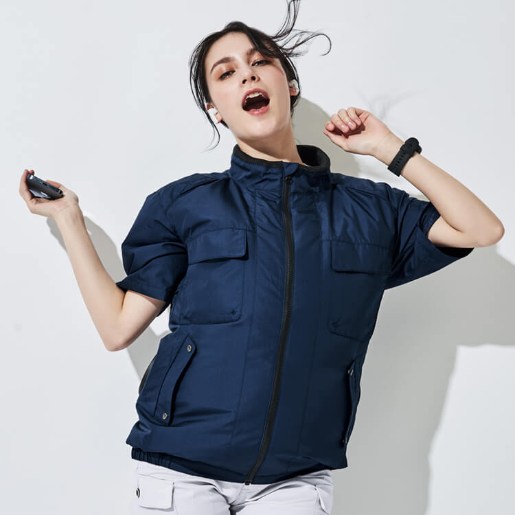 【空調風神服24Vセット】スマホ対応「半袖ウェア＆バッテリーファン」エコ素材・帯電防止・UVカット S～5L 5色/ファン付き作業服