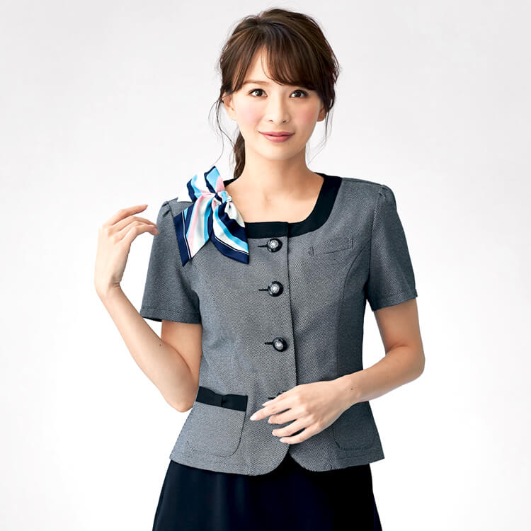 【事務服 オーバーブラウス】 スクエアネック・ホームクリーニング可  5号～19号 ネイビー色 夏服/会社制服