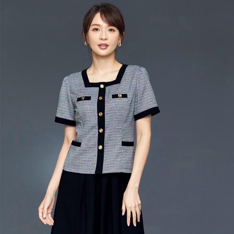 【事務服 オーバーブラウス】 「夏涼しい 接触冷感！」 ホームクリーニング 　5号～19号 ネイビー 　アイボリー 夏服/オフィスユニフォーム