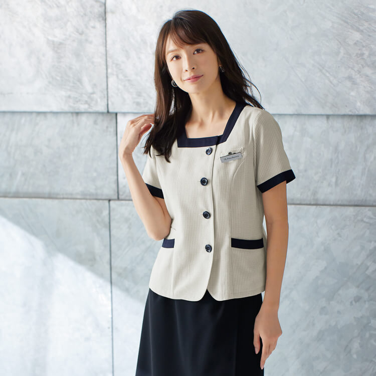 【事務服 オーバーブラウス】 家庭洗濯可 5号～19号 グレー  ライトグレー 夏服/オフィスユニフォーム