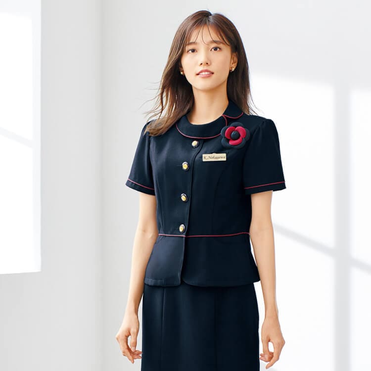 【事務服 サマージャケット】 「高通気素材」 2WAYストレッチ・清涼素材  5号～19号 ネイビー色 夏服/オフィスユニフォーム