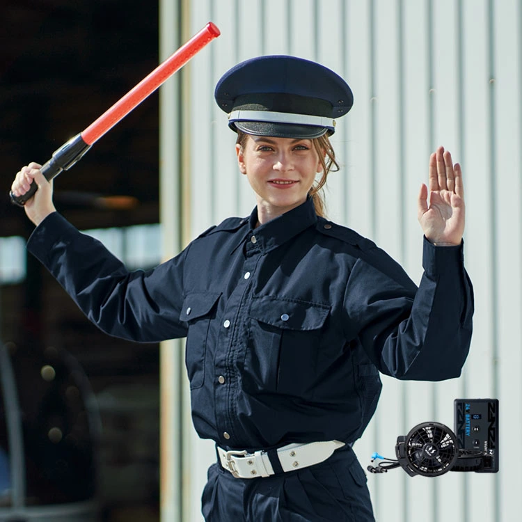 早い者勝ち！未使用⭐︎空調服 ファンユニット&4〜5Ｌネイビー 2着セット ファン付き警備服｜空調風神服フルセット・巡回シャツ・交通誘導・空調