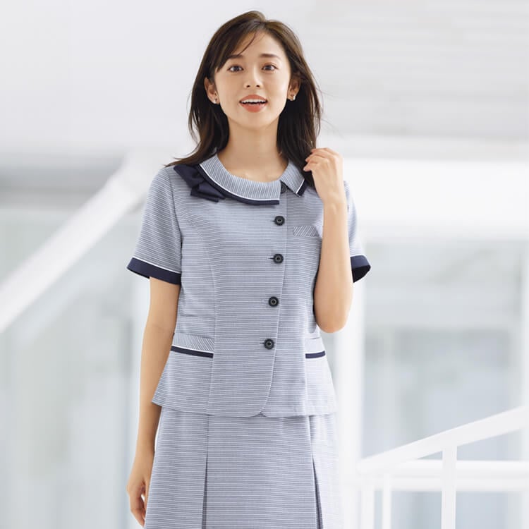 【事務服オーバーブラウス】 エコ素材・清涼素材 5～21号 ブルー ネイビー 夏服/オフィスユニフォーム